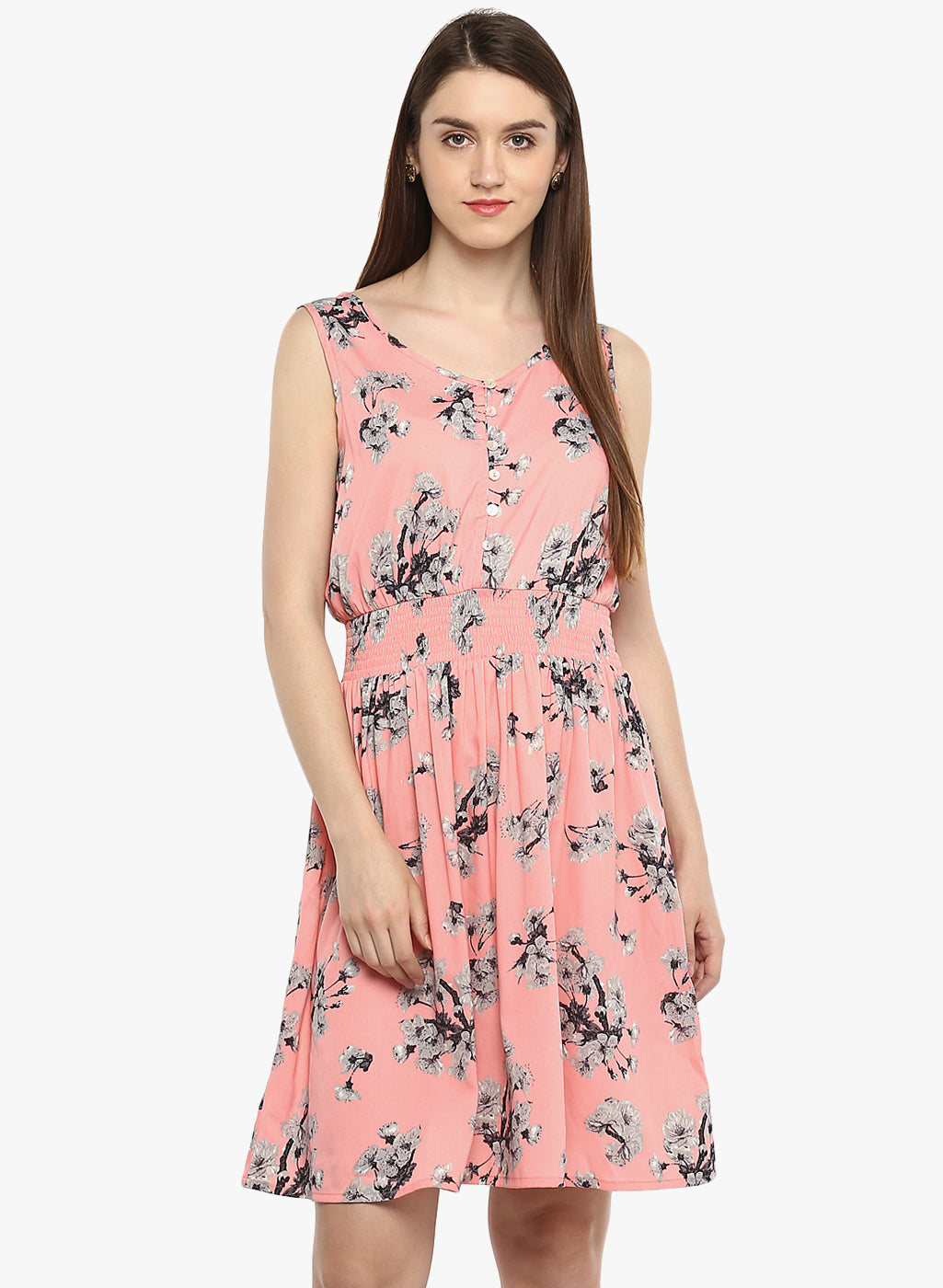 Porsorte Women's Printed Pink Polycrepe Casual Dress - www.porsorte.in